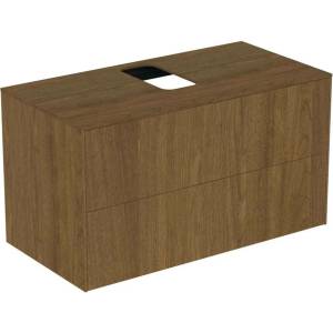 Ideal Standard Atelier Conca стенен долен шкаф, цвят тъмно орехово покритие, 2 чекмеджета и плот с централен изрез 100 см (T3942Y5)