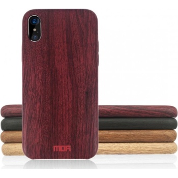 Pouzdro MOFI stylové ochranné v dřevěném designu iPhone XS / iPhone X - vínově Červené