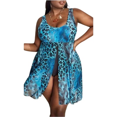 Цял макси бански-рокля с животински принт в синьо и черно