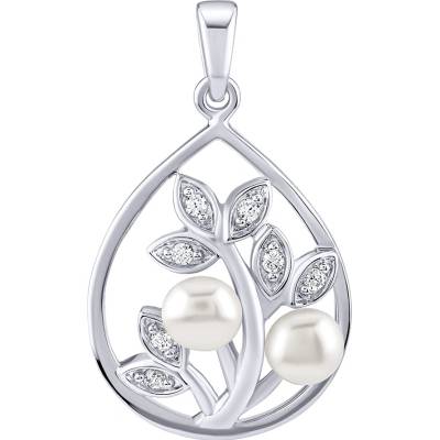 SILVEGO Stříbrný přívěsek Arania s bílými pravými přírodními perlami a Brilliance Zirconia FWP15135W