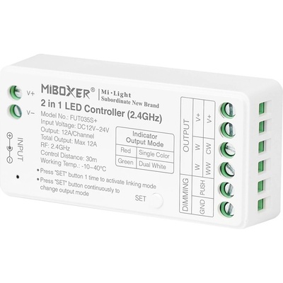 RF řídící jednotka 2v1 Mi-Light 035S+ pro bílé a CCT pásky 12V-24V 12A PUSH