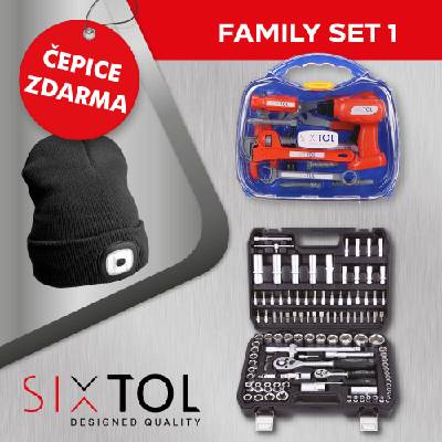 SET 1 Gola sada TOOL SET PLUS 108 + Dětské nářadí KIDS 12 + Čepice s čelovkou B-HAT, černá SIXTOL SIXTOL SXSET001