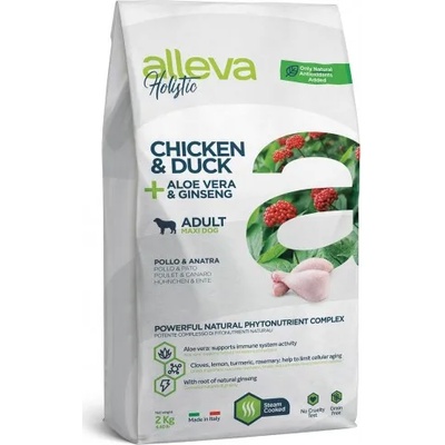 DIUSAPET Alleva® holistic (adult maxi) chicken & duck + aloe vera & ginseng - пълноценна храна за пораснали кучета над една година, от едри породи, Италия - 2 кг p00231