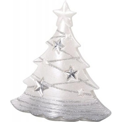 Ceramicus STROMEK S HVĚZDAMI V vánoční metalická 15x16cm bílá