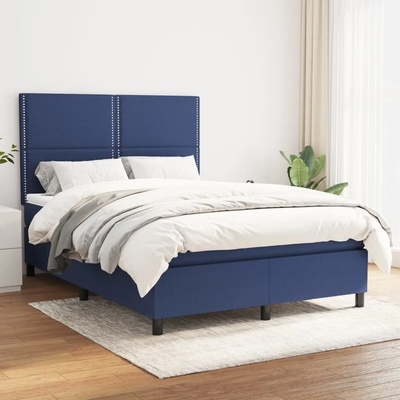 vidaXL Боксспринг легло с матрак, синьо, 140x190 см, плат (3141695)