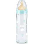 Nuk Стъклено шише с каучуков биберон NUK - New Classic FC+, 240 ml, размер М, 0-6 m, Сини облачета (10745079)