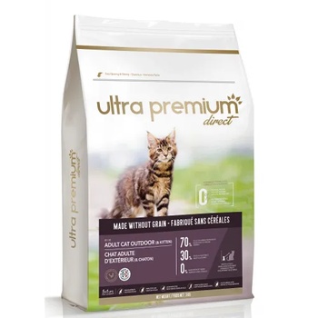 Ultra Premium Direct Adult cat outdoor Kitten - Суха храна за пораснали котки и котенца, отглеждани навън, без зърно, 70% месо и месни съставки, пиле, прасе и риба, 3 кг, Франция CAT0301