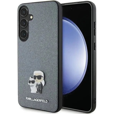 KARL LAGERFELD Кейс Karl Lagerfeld KLHCS24SPSAKCMPG за Samsung Galaxy S24 S921, твърд, сив / сив, Saffiano Karl & Choupette Metal Pin (KF001944-0)