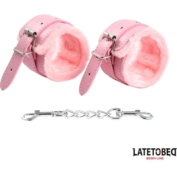 LateToBed BDSM Line Premium Fur Lined Handcuffs Pink