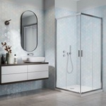Radaway Комплект душ кабина Alienta C 90x90 см, бяло душ корито Tinos A Compact и хромиран сифон за душ корито (202304)