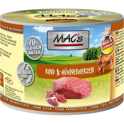 MAC's Mac’s Cat Adult, консерва за пораснали котки, БЕЗ ЗЪРНО, с Говеждо месо и пилешки сърца (мин. 70% месо), 200 гр - Германия - 809VE