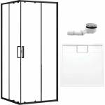 Rea Комплект от матово черна душ кабина Rea Punto 90x90 см, душ корито Omnires Brooklyn и комплект сифон за душ корито (5902557350810+BROOKLYN90-KBP+A491CR)