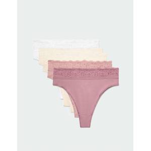 Marks & Spencer Танга от смес памук, със висок пояс, 5 бр. Marks & Spencer розова Marks & Spencer | Rozov | ЖЕНИ | 6