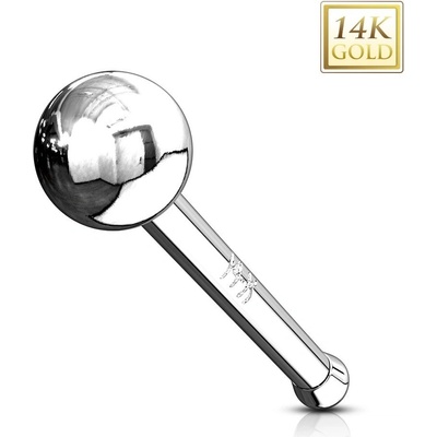 Šperky eshop rovný zlatý piercing do nosu lesklá hladká kulička bílé zlato S1GG220.16