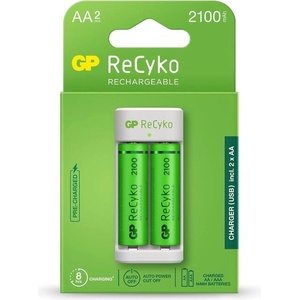 Gp batteries Зарядно GP BATTERIES E211 + 2 * 2100mAh AA, За 2 броя, NiMH (GP-C-E211-2AA-2100) - zettabytex Зарядно за батерии