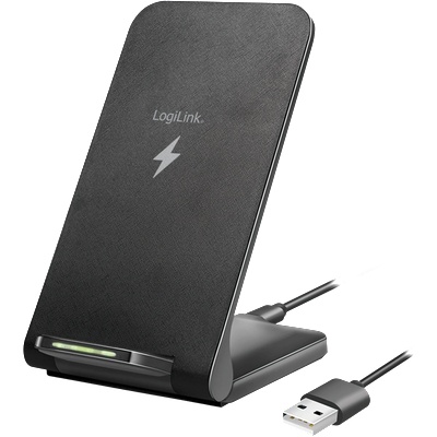 LogiLink Стойка за смартфон с безжично зареждане, 2 намотки, 15 W, черна