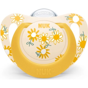 Nuk Силиконова залъгалка Nuk - Star, над 18 месеца, жълта с цветя (10739748) - baby