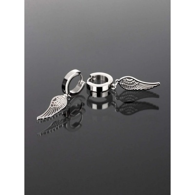 Prosperk náušnice z oceli kroužky s andělskými křídly stříbrné S4027