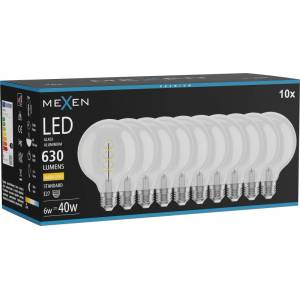 Mexen Vintis 10x LED спирална нажежаема жичка E27, G95, 6W, Топла - 2700K, 630 lm, прозрачен (L167-E27-0627-00x10)
