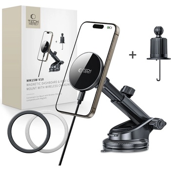Tech-Protect Стойка за автомобил с MagSafe безжично зареждане 15W от Tech Protect MM15W-V10 - Черна (5906302362417)