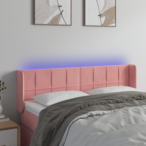 vidaXL LED горна табла за легло, розова, 147x16x78/88 см, кадифе (3123289)