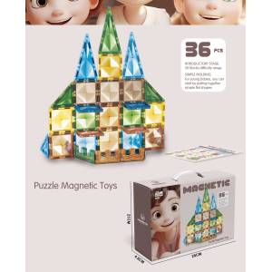 Babyhome Детски магнитен конструктор Puzzle Magnetic Toys с 3D прозрачни цветни елементи (36 части)