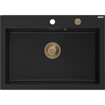 Mexen Elix кухненска мивка гранитна 1-камерна 700 x 500 мм, черна, златен сифон - 6526701005-77-G (6526701005-77-G)