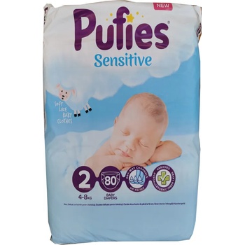 pufies sensitive бебешки пелени, номер 2, 4-8кг, 72 броя