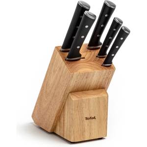 Rowenta Tefal Ice Force Knife Block made of Wood, 5 Knives, Bread Knife 20 cm - K232S574 (K232S574)
