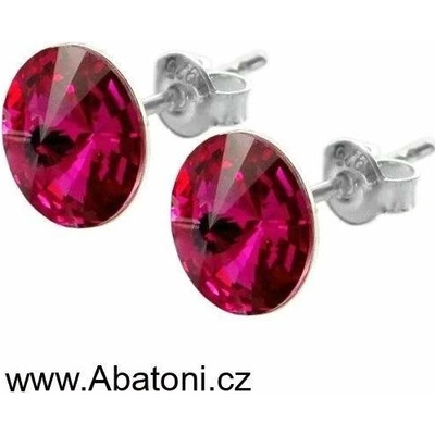 Swarovski Elements Rivoli vlepený krystal stříbrné náušnice pecky puzety růžové kulaté 31300.3 Fuchsia růžová tmavá fuchsiová