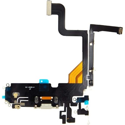 Flex kábel nabíjania iPhone 13 Pro - nabíjací konektor, mikrofón Farba: Biela - strieborná
