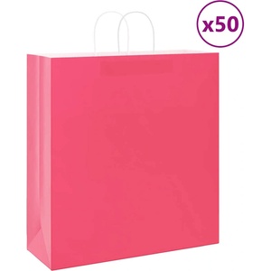 vidaXL Хартиени торбички 50 бр с дръжки розови 45x17x48 см (4101667)
