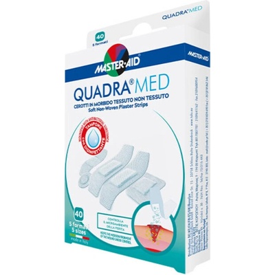 MASTER AID QUADRA MED Náplasti jemné s antiseptickým vankúšikom 5 veľkostí 40ks