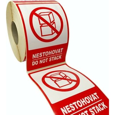 Traiva s.r.o Značení obalů - Nestohovat / Do not stack - červený piktogram Verze: Samolepka 80 x 120 mm tl. 0,1 mm - kotouč 500 ks - Kód: 17654