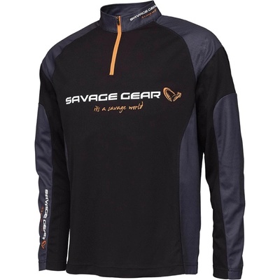 Savage Gear tričko Tournament Gear Shirt 1/2 Zip Black Ink