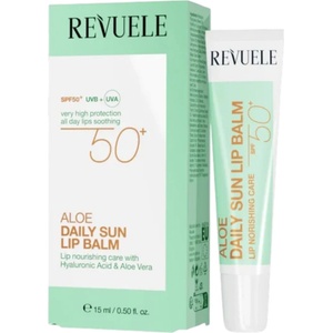  REVUELE Aloe Daily Sun Lip Balm SPF 50+, подхранващ слънцезащитен балсам за устни с алое и хиалуронова киселина, 15 ml