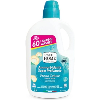 SWEET HOME Супер ароматизиран омекотител за тъкани със свеж памук - 3 л 60 мл, ръчно и машинно пране (8059602246608)