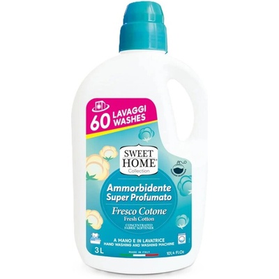 SWEET HOME Супер ароматизиран омекотител за тъкани със свеж памук - 3 л 60 мл, ръчно и машинно пране (8059602246608)