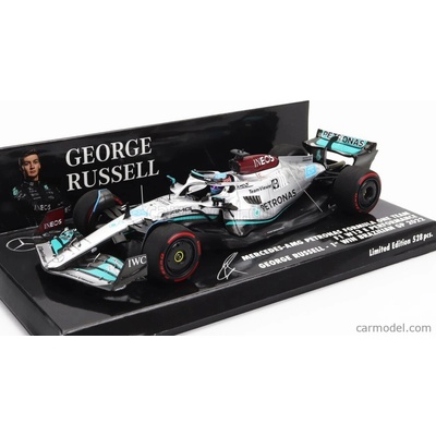 Minichamps Mercedes gp F1 W13e Team Mercedesamg Petronas F1 N 63 prvé víťazstvo v F1 Víťaz Brazilian Gp 2022 George Russell Silver Green 1:43
