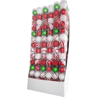 MagicHome Vánoční koule 14 ks červenobílé s ozdobou na vánoční stromek 8 cm prodejní obal 24 trubek