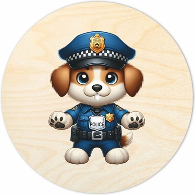 Woody Crafts Kruhové víko s otvorem na knopku - Policejní pes Velikost: 13 cm