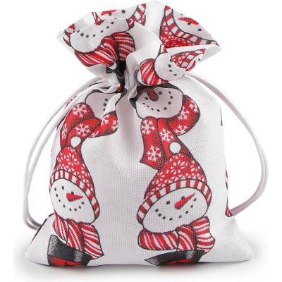Vánoční dárkový pytlík sněhulák 13x18 cm imitace juty - bílá