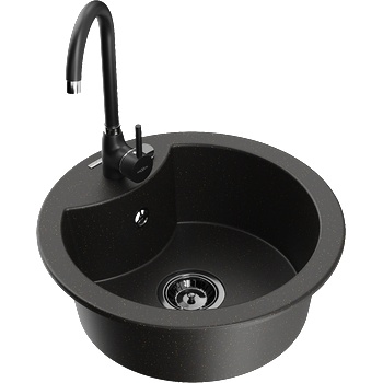 Mexen Diego мивка от гранит с 1 камера и кухненски смесител Telma, черно/златно - 6512-75-670200-70-B (6512-75-670200-70-B)