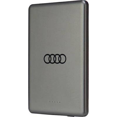 Audi Преносима външна батерия с USB-C порт и безжично зареждане с MagSafe - Audi Ultra Slim MagSafe Wireless Power Bank 5000 mAh 15W (AU-MWPB5000-GT/D1-GY)
