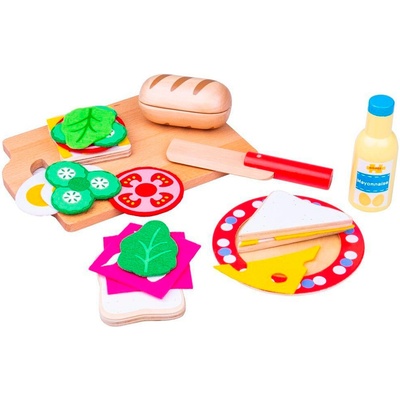 Bigjigs Toys Дървен комплект Bigjigs - Сет за правене на сандвичи (BJ436)