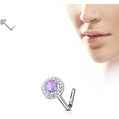 Šperky4U zahnutý piercing do nosu fialový opál N0092-A