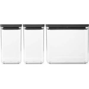Brabantia Кутии за съхранение Brabantia Tasty+ Stackable 1008879, 2x1.6л+1x3.5л, Без BPA, Плътно затваряне, Тъмносив (1008879)