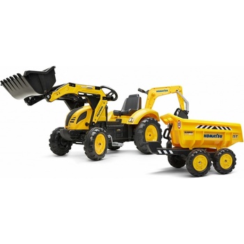 Falk Šliapací traktor 2086W Komatsu s bagrom a Maxi vyklápacím prívesom