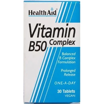 HEALTHAID Хранителна добавка Vitamin B50 Complex , Health Aid Vitamin B50 Complex 30 Tablets