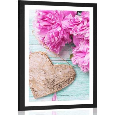Plakát s paspartou pivoňky a březová srdíčka - 40x60 black